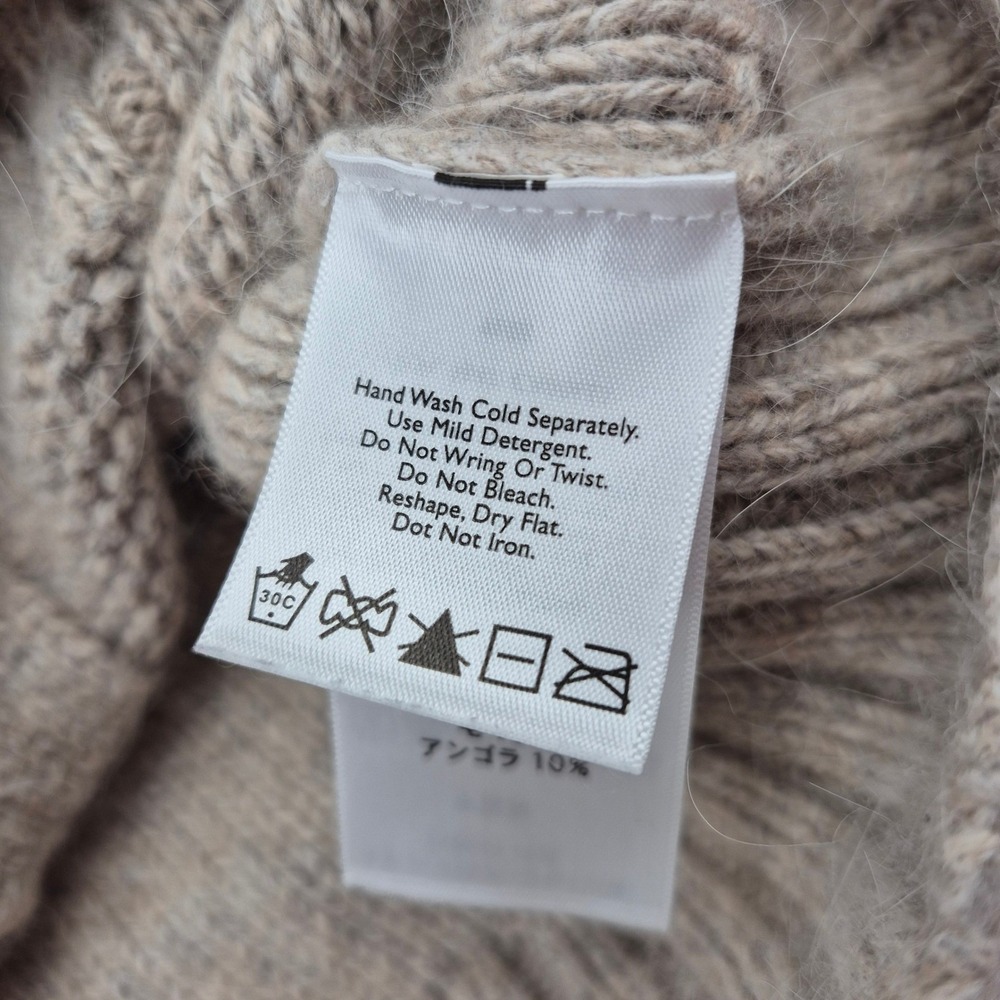 Eddie Bauer Cable Knit Angora Blend Cardigan Sweater Shawl Collar M Beige - Picture 10 of 13